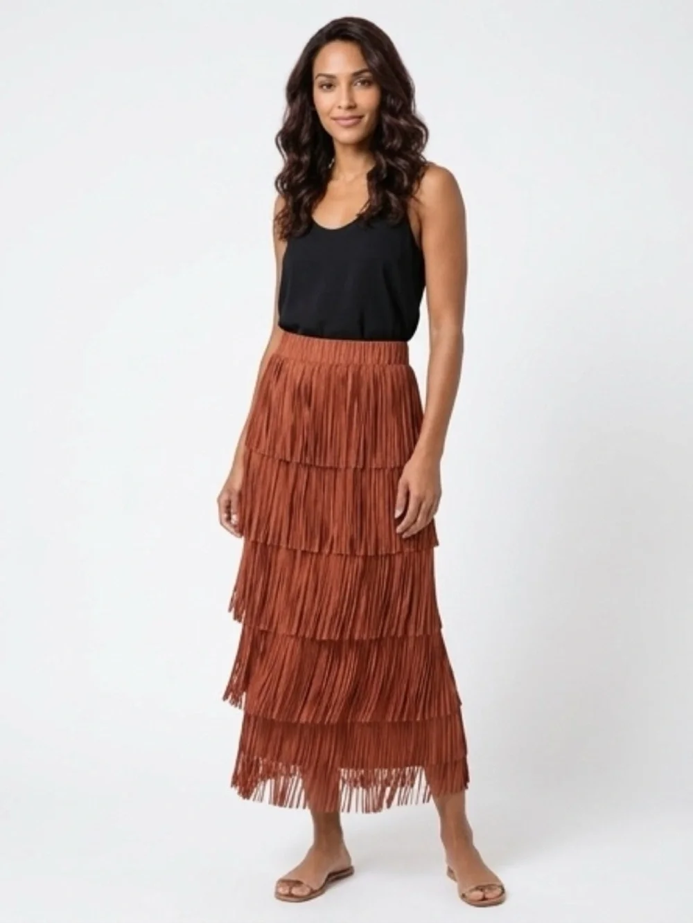 ✨ Taba Rust Fringe Skirt | Size L | NWOT | Boho Western Statement ✨ - Picture 2 of 5